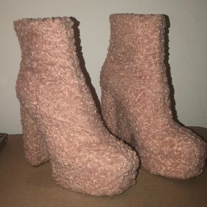 Pink fuzzy platform booties!